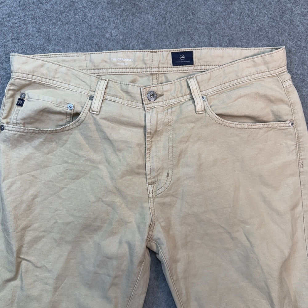 AG Adriano Goldschmied The Graduate Tailored Leg Khaki Linen Cotton Pants 36x28 - Picture 2 of 12
